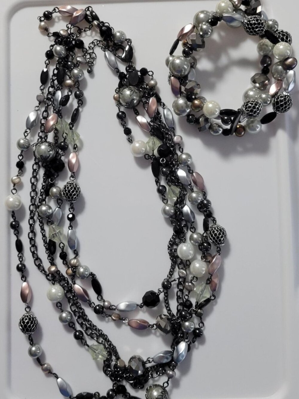 Multi Color/Strand Beaded Necklace and Stretch Bracelet